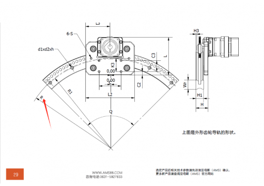 AMS(亞母斯）產(chǎn)品FDK圓弧齒輪導軌的半徑是內(nèi)圓弧還是外圓弧的半徑？
